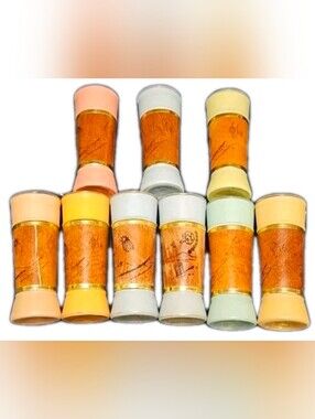 MCM Siesta Ware Frosted Pastel Tiki Glasses Wood Wrap - Set of 9 Vintage